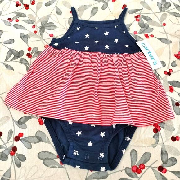 Baby Girls Americana Flag Print Sleeveless Sunsuit, NEW - Picture 1 of 6
